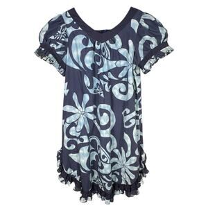 Vintage Good Times Hawaiian Dress Womens Large Midi Muumuu Floral Aloha Blue